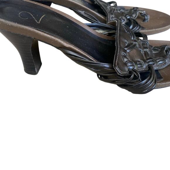Mia 2 thing strappy sandal Chocolate Brown Kitten Heel Faux Leather Comfy Fall - Picture 2 of 5